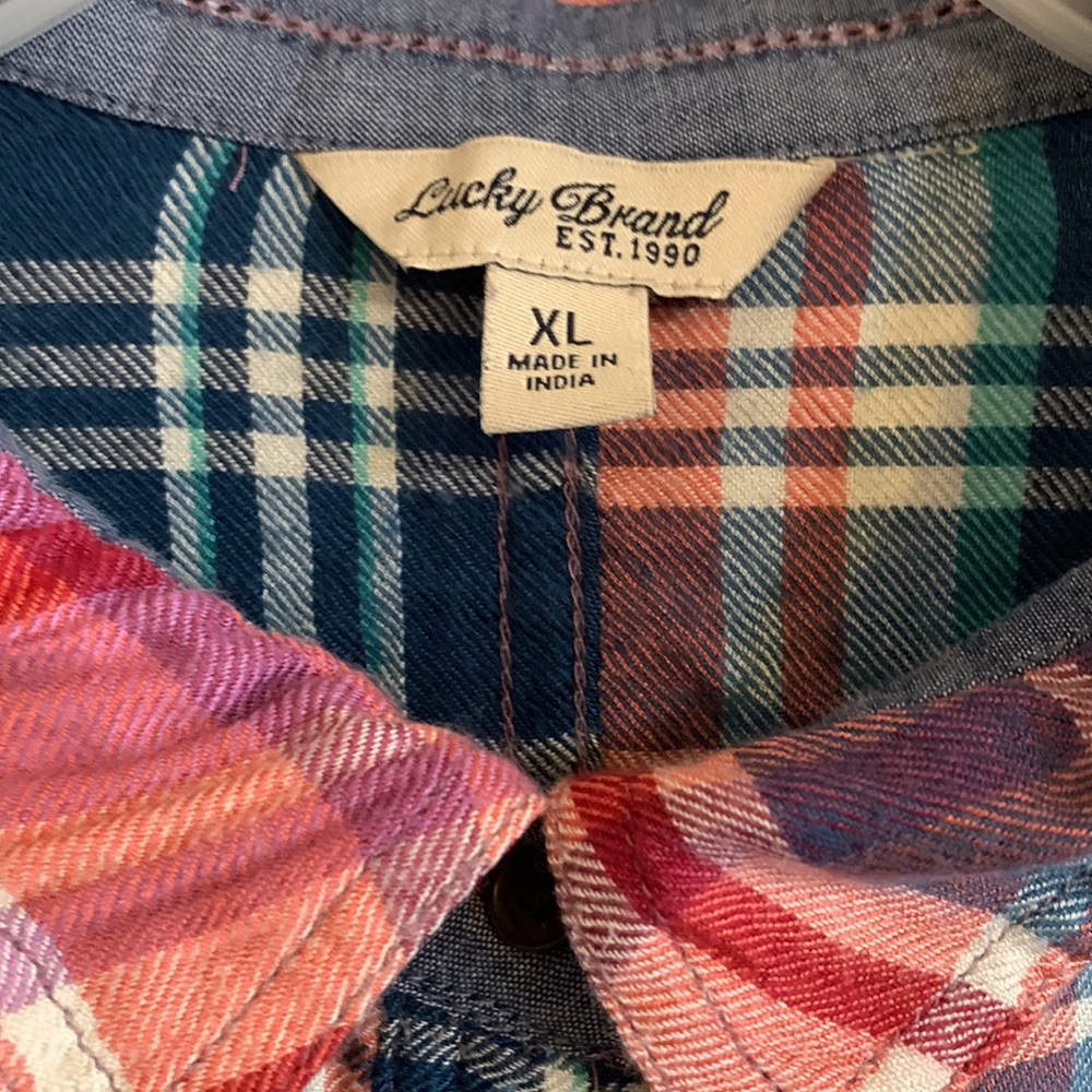 Lucky Brand Plaid Split Back Flannel Button Down Shirt Women’s Top Size XL - Picture 3 of 10
